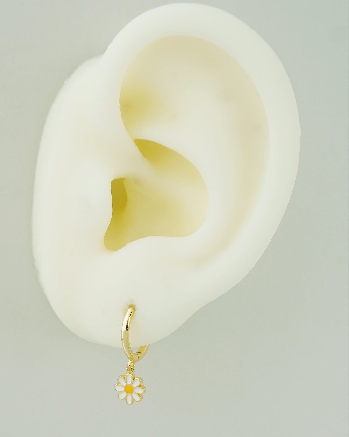 Pair of Dangly Enamel Daisy Flower Huggie Hoop Earrings in Sterling Silver or 18ct Gold Plated, Nature Inspired Floral Charm