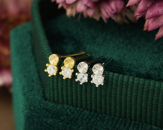 Pair of Tiny CZ Stud Earrings in Sterling Silver or 18ct Plated Gold