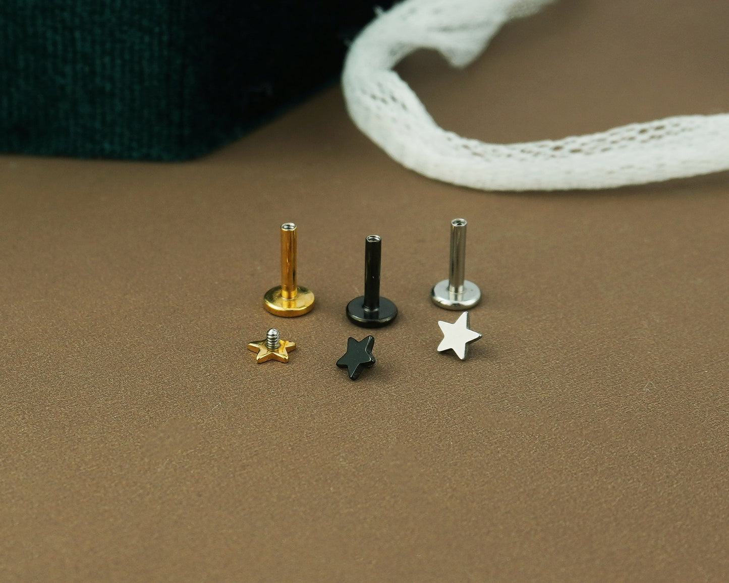 Tiny Star Stainless Steel Stud Earring in Steel, Black, Gold or Rose Gold, Flat Screw Back, 6mm or 8mm post