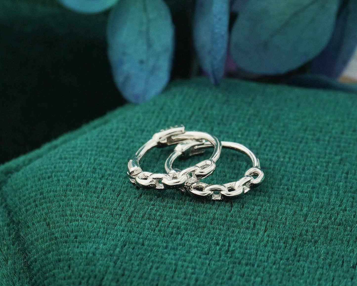 Pair of Tiny Snug Fit Chain Link Huggie Earrings in Sterling Silver or Plated Gold, Lightweight Hoops for Stacking