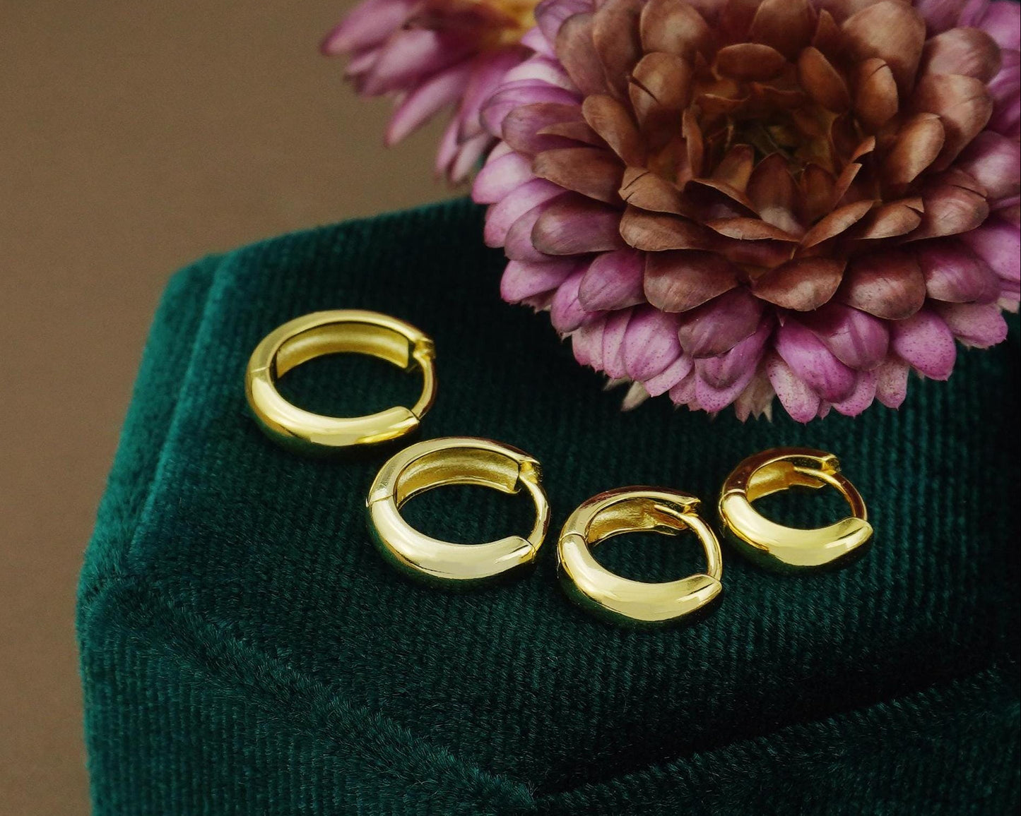 Pair of Chunky Huggie Hoop Earrings, 4 Loop Sizes in Sterling Silver or Plated Gold, Chubby Ear Stacking Jewelry, 6/7/8/9mm