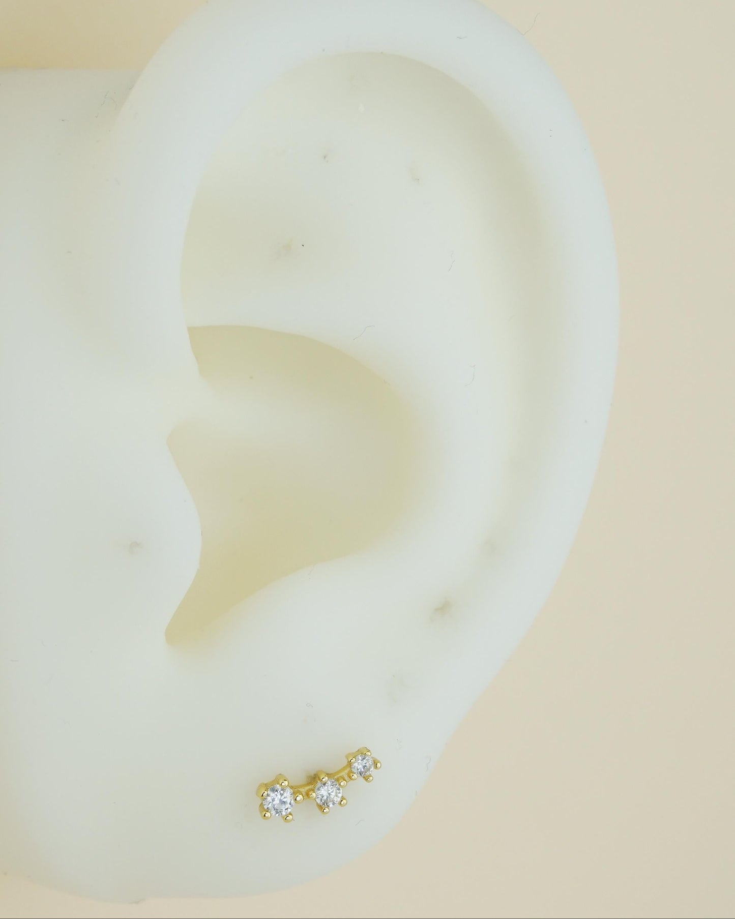 Pair of Tiny Trio CZ Sterling Silver Stud Earrings in Rhodium, 18ct Gold or Rose Gold Plated