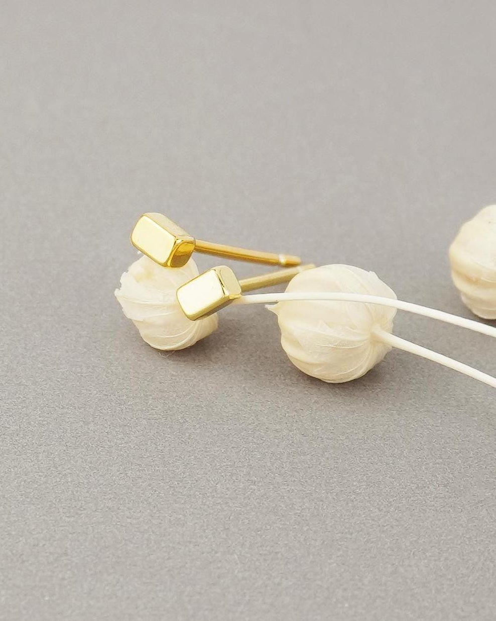 Pair of Tiny 2x3mm Short Bar Cuboid Stud Earrings in Sterling Silver or 14ct Gold Plated, Geometric Rectangular Prism Ear Piercing