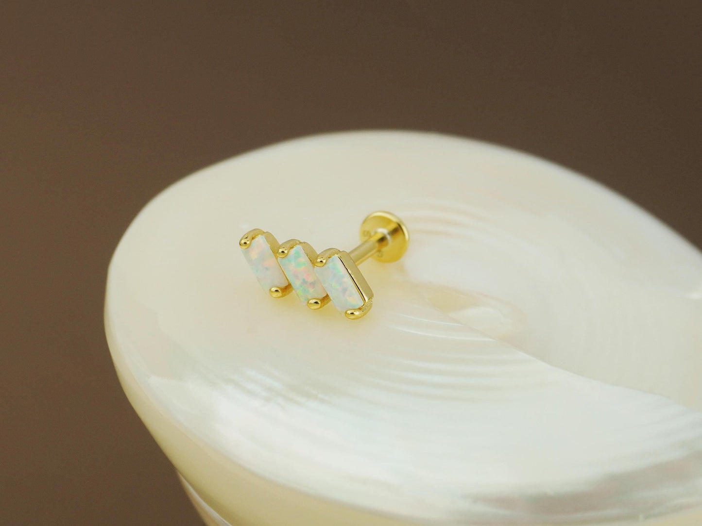 1 pc of Fire Opal Triple Baguette Flat Back Stud Earring in Gold Plated over Sterling Silver