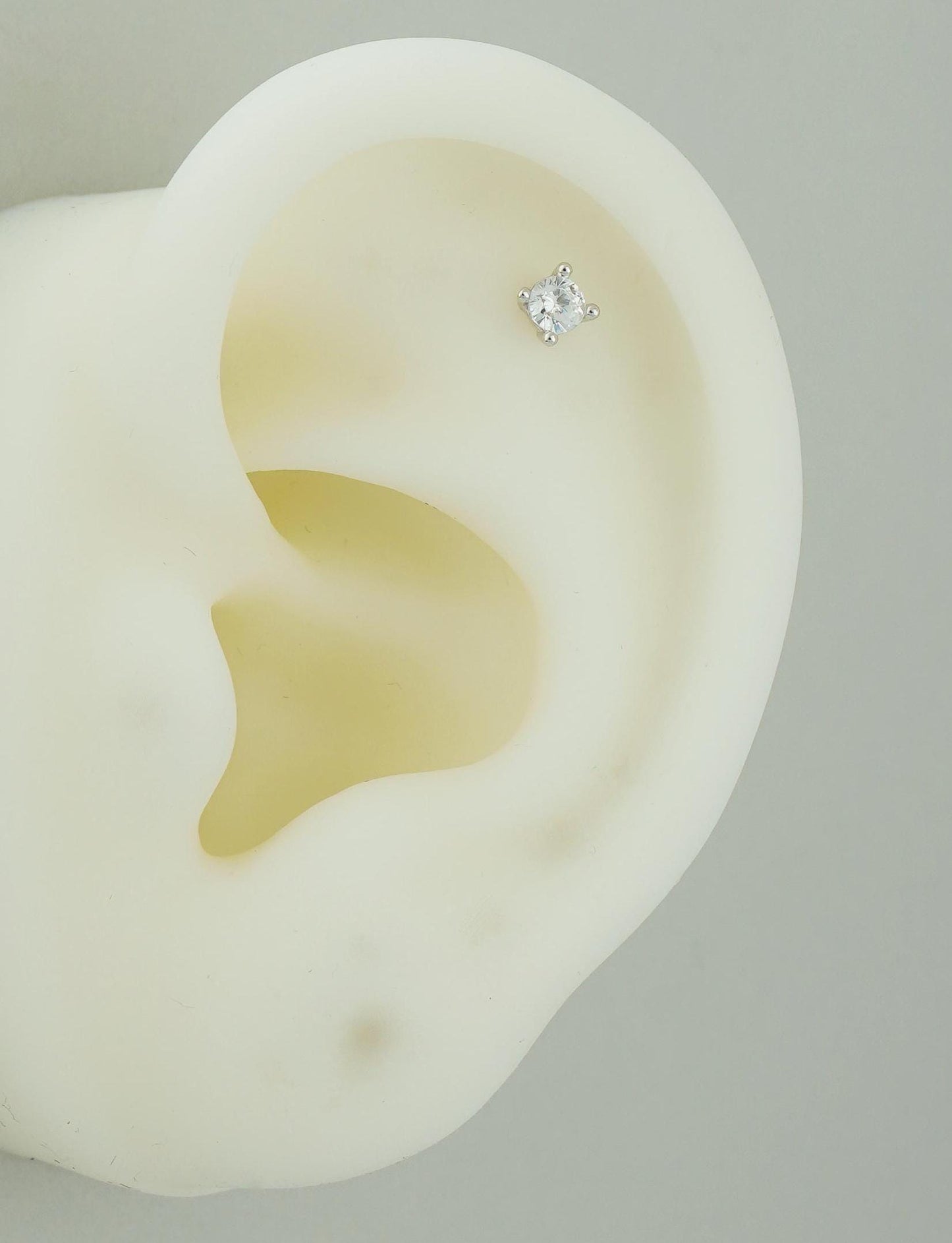 1 pc of Tiny 3mm CZ Crystal Dot Stud Earring with Heart Shape Flat Back in Sterling Silver, Sparkly Gem Stone Ear Lobe Cartilage Labret Piercing