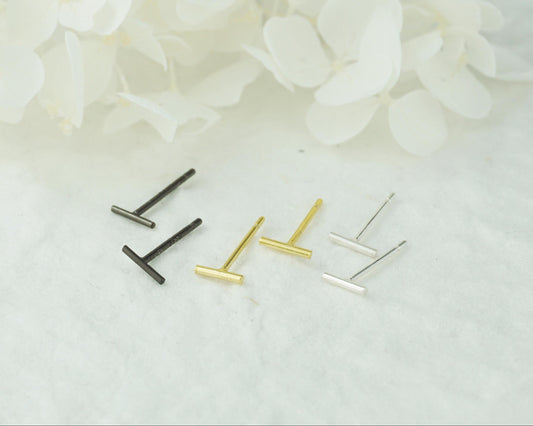 Pair of Skinny Round Bar Stud Earrings in Sterling Silver, 18ct Gold or Black Rhodium Plated