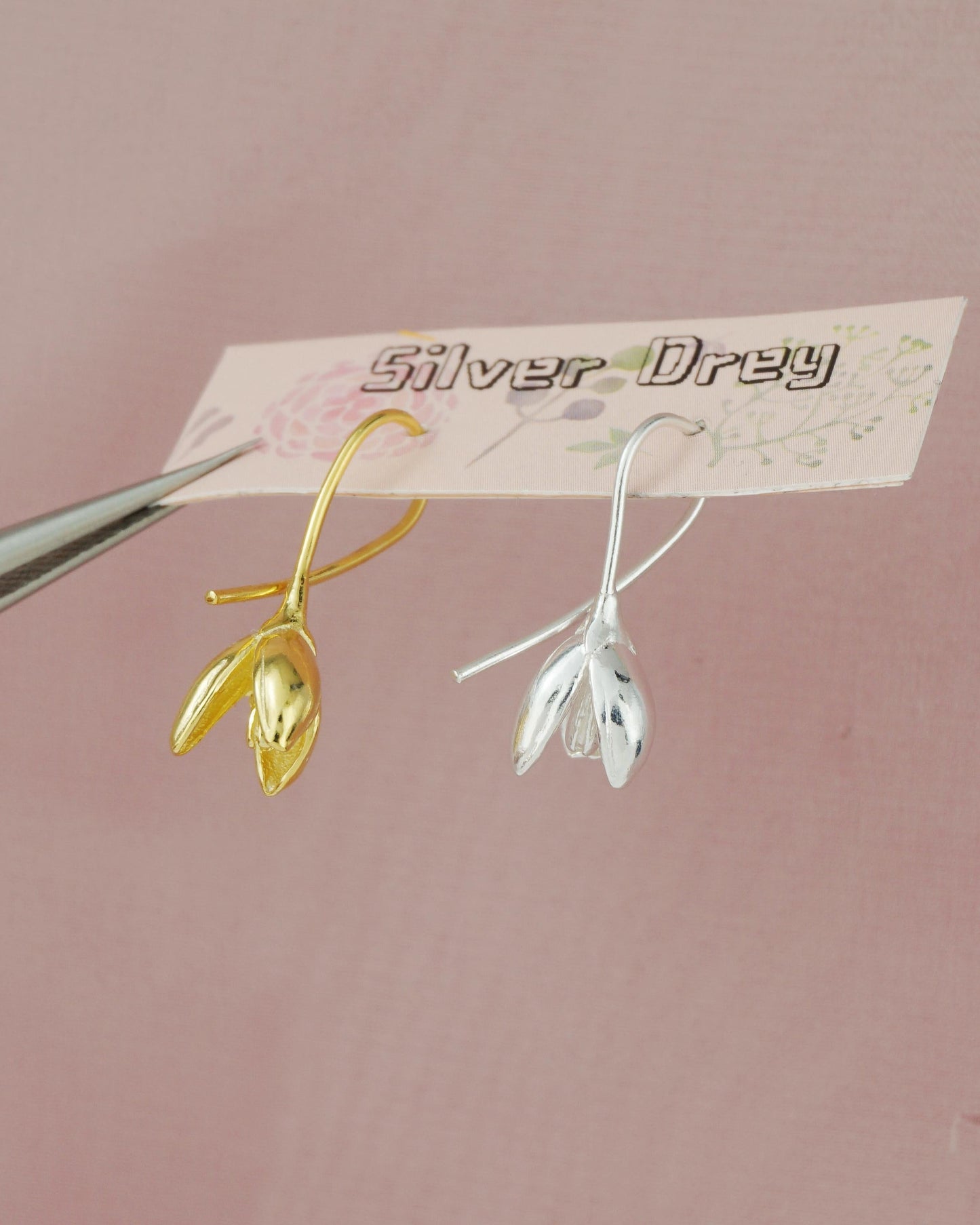 Pair of Snowdrop Flower Hook Earrings in Sterling Silver or Plated Gold