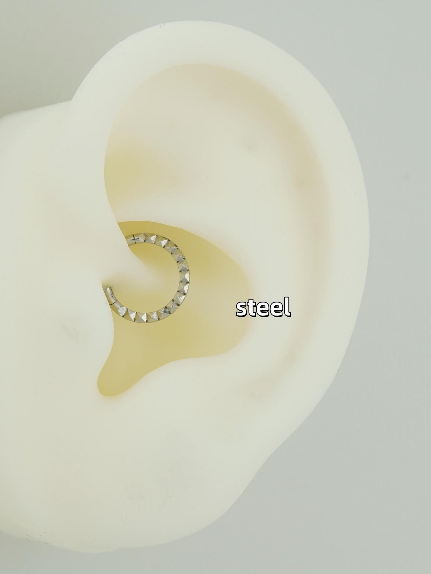 1 pc of 16G Hinged Stainless Steel Square/Pyramid Cut Daith Earring Hoop, 4 Finishes, Helix Cartilage Clicker, Front-Facing Septum Nose Ring