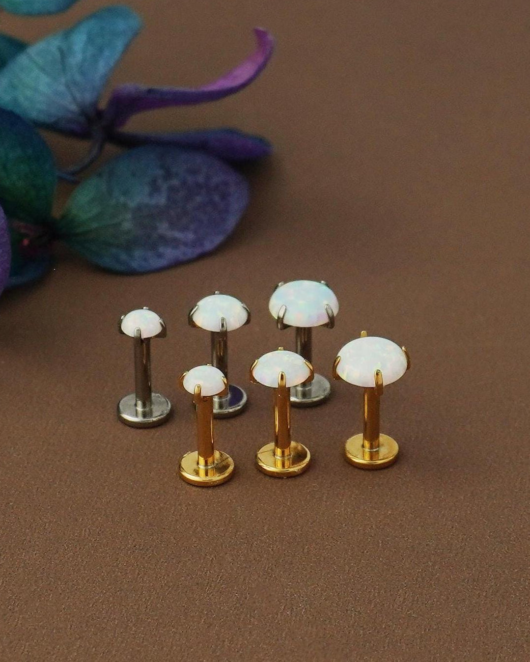 1 pc of Stainless Steel Round Opal Push Pin Stud Earring, 3/4/5mm White Gem Stone, 16G Tiny Lobe Tragus Cartilage Piercing