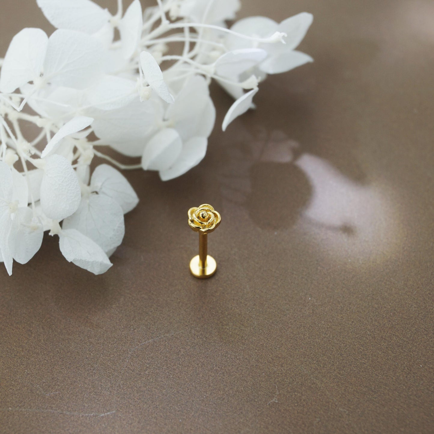 1 pc of Push Pin Flat Back Romantic Rose Floral Blossom Stud Earring in Stainless Steel or Golden Finish