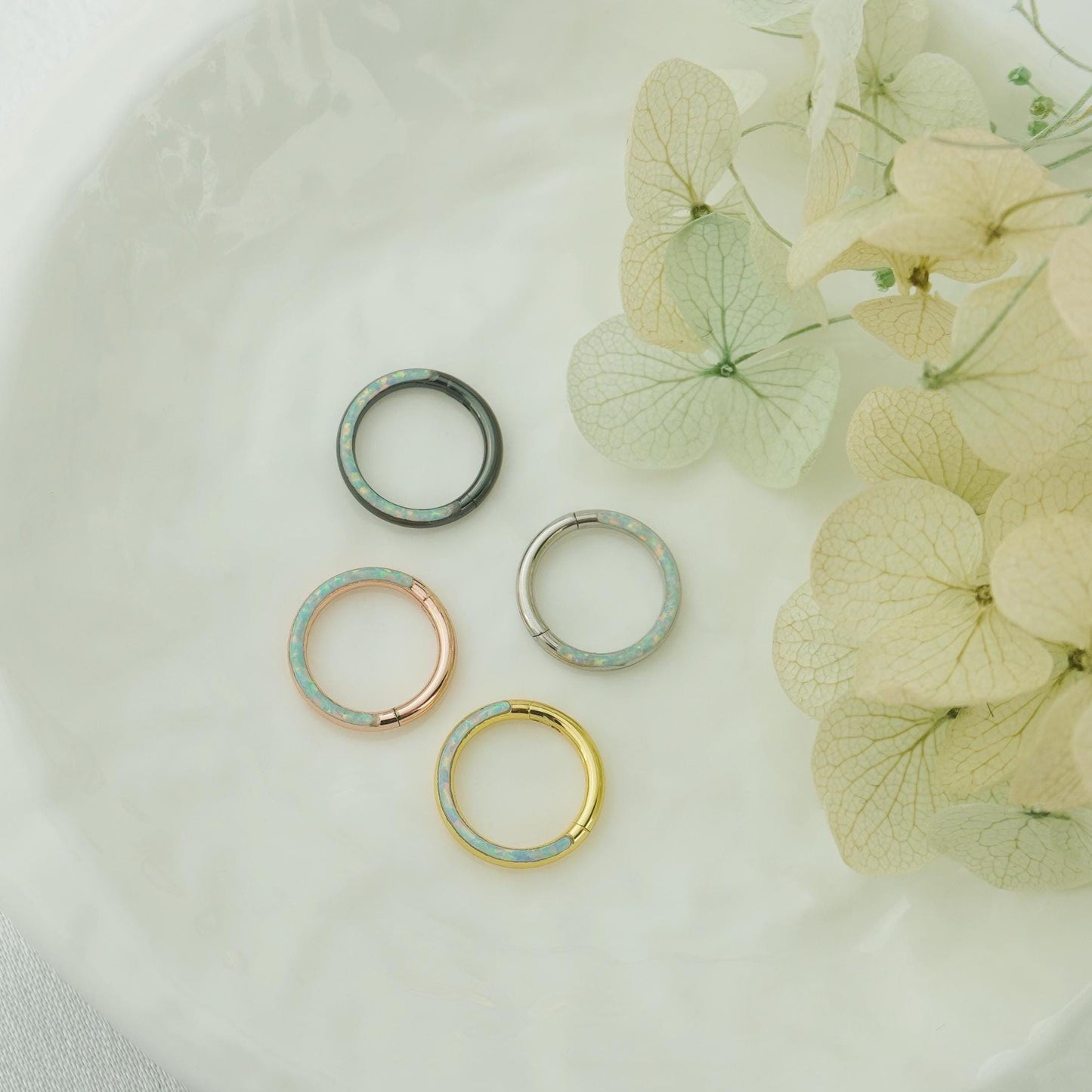 1 pc of 16G Hinged Opal Daith Ring, Stainless Steel Earring Hoop, 4 Colors, Helix Cartilage Segment Clicker, Nose Septum Piercing Jewelry