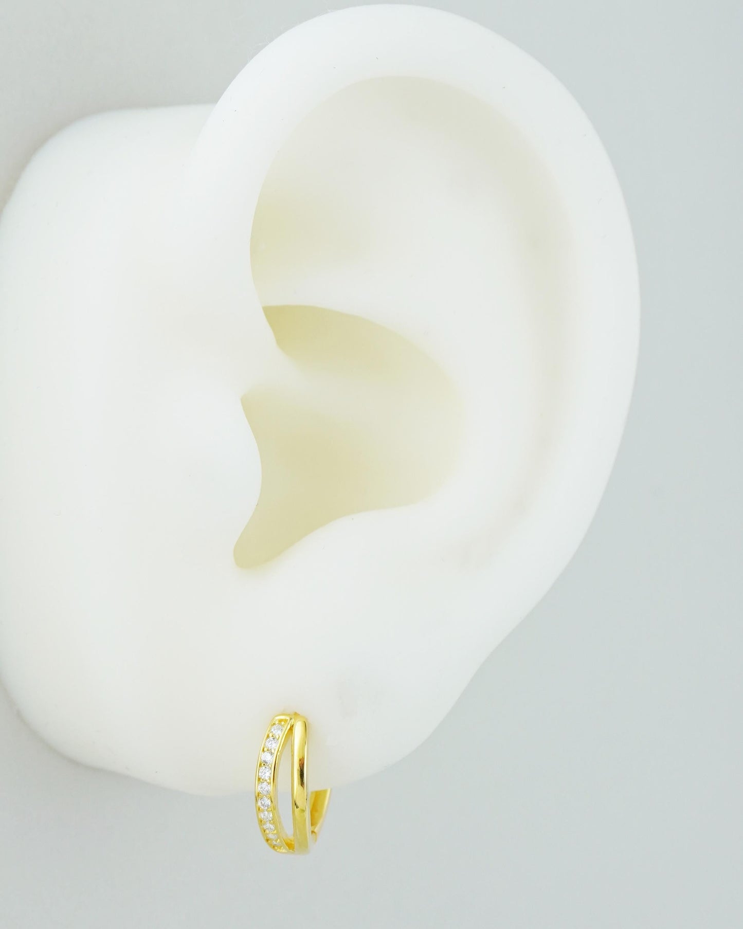 Pair of Sterling Silver Duo Asymmetric Ring Huggie Hoop Earrings in Rhodium, Gold or Rose Gold Plated