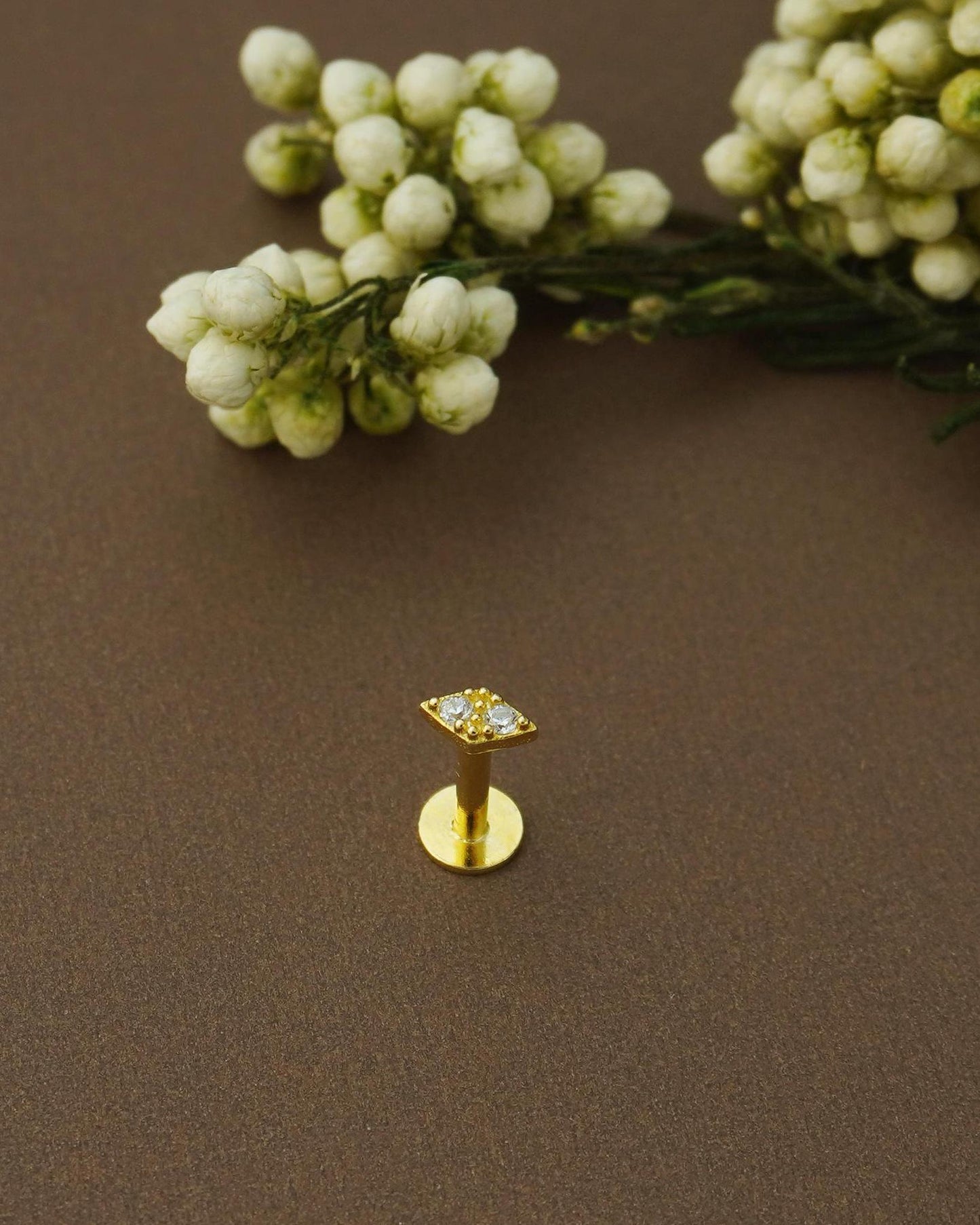 1 pc of VERY TINY Lozenge Rhombus Stud Earring with Double CZ Crystal in Sterling Silver or 18ct Gold Plated, Flat Screw Back