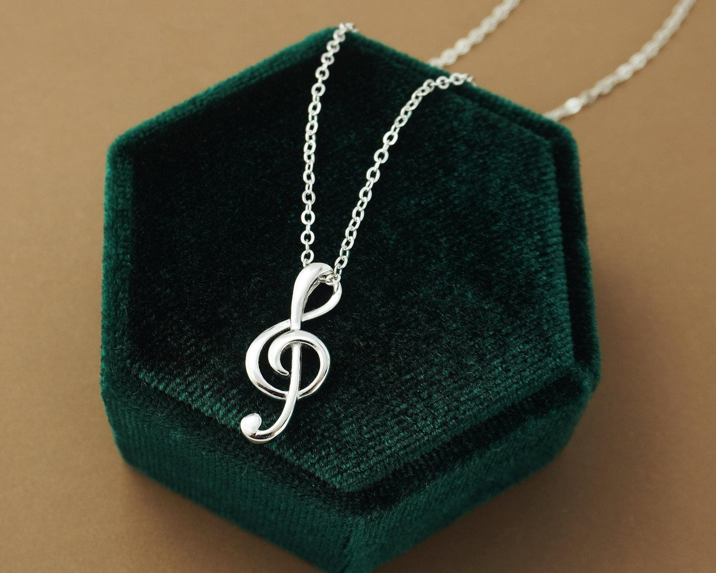 Sterling Silver Musical Note Pendant Necklace with 18  inch Cable or Box Chain, Jewelry Inspired by Treble Clef Music Tone