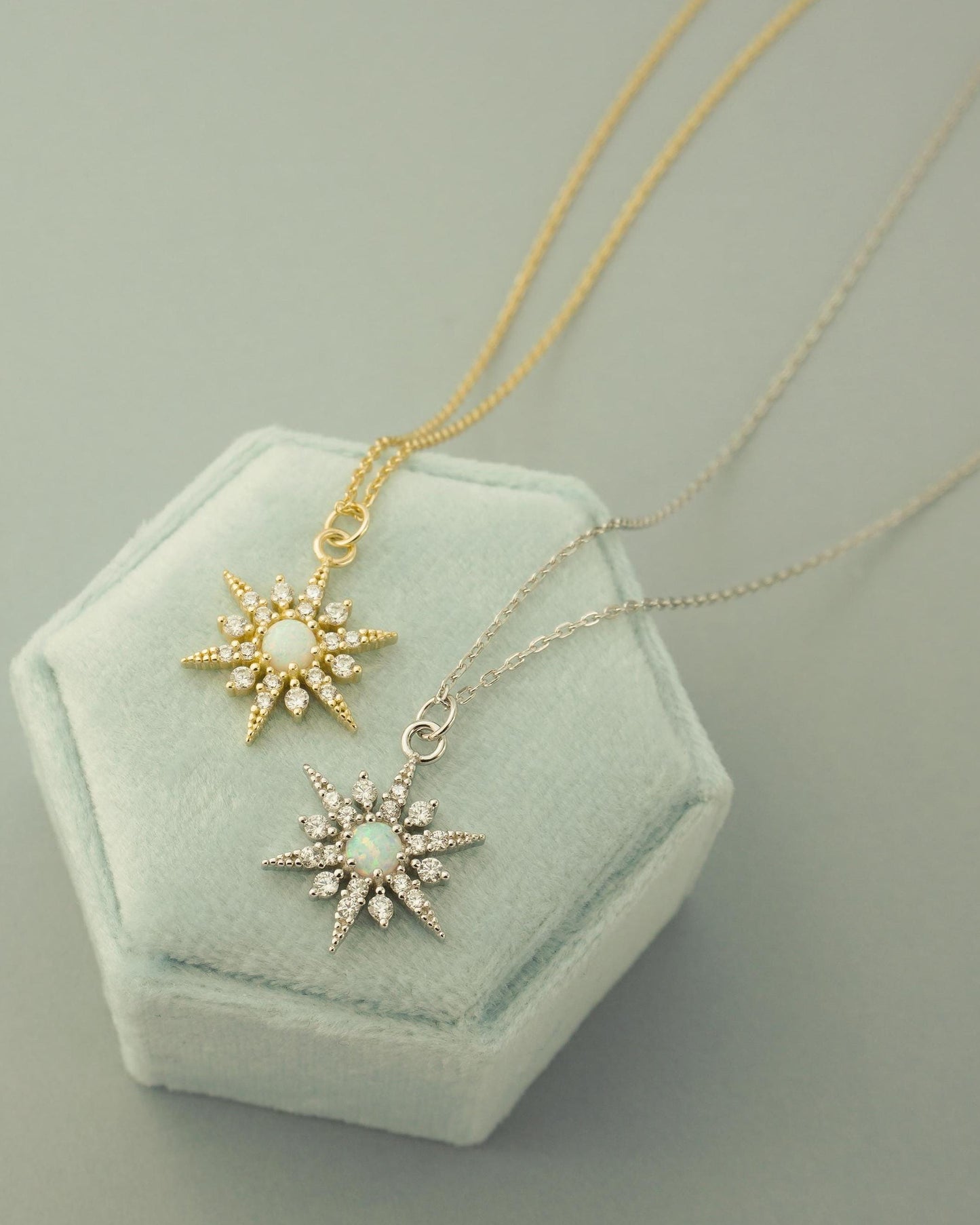 Sterling Silver Fire Opal Sun Pendant Necklace in Rhodium or 14ct Gold Plated, 40+5cm Cable Chain, Celestial Sunburst Starburst