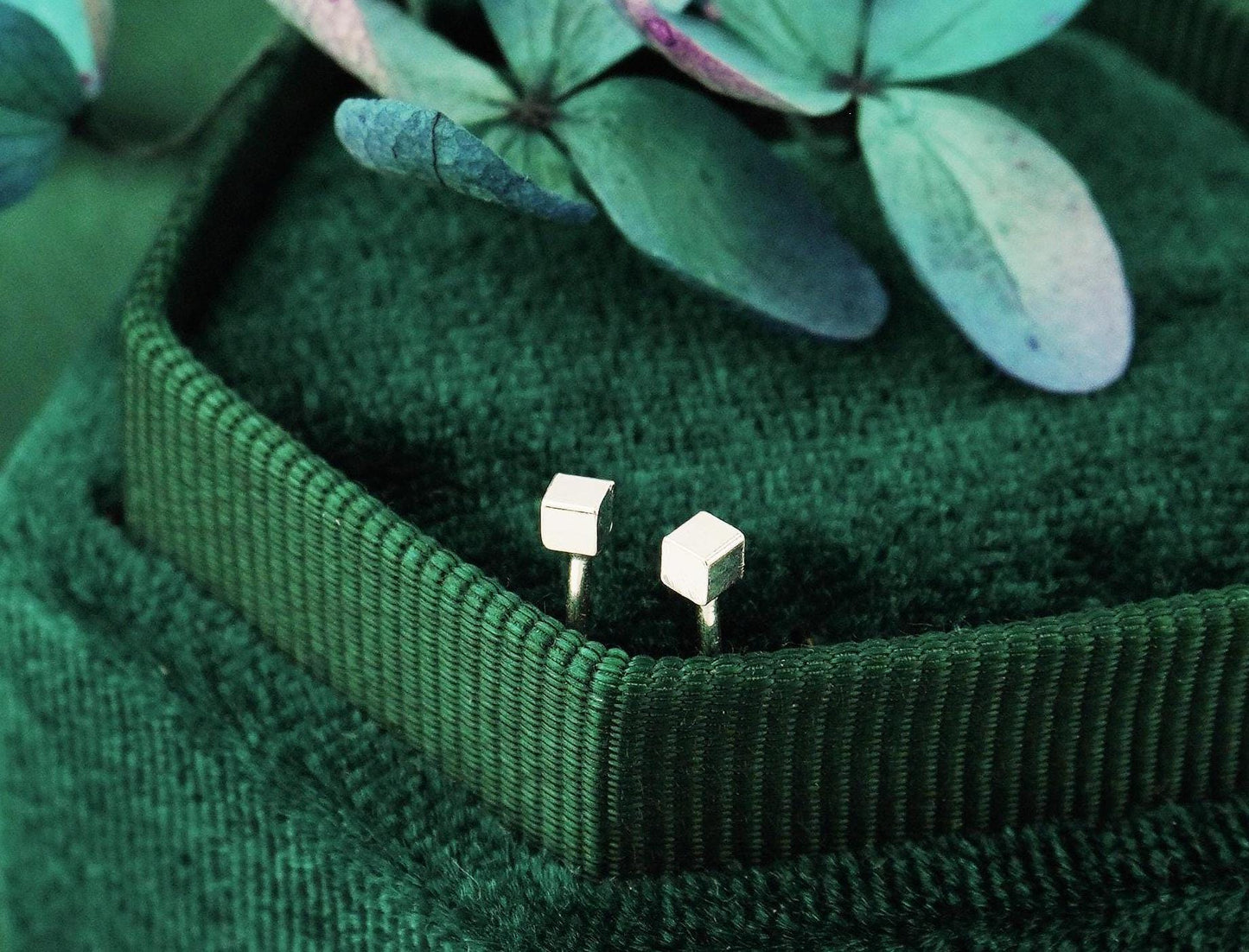 Pair of Tiny 2mm Square Cube Stud Earrings in Sterling Silver or 14ct Gold Plated