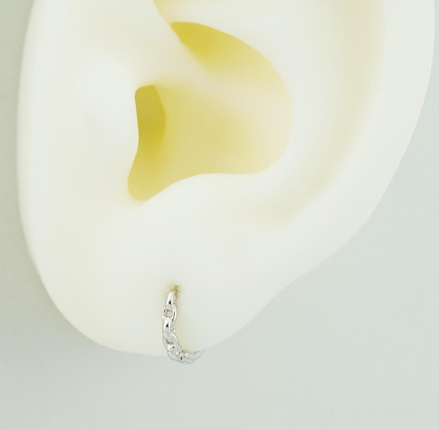 Pair of Tiny Snug Fit Chain Link Huggie Earrings in Sterling Silver or Plated Gold, Lightweight Hoops for Stacking