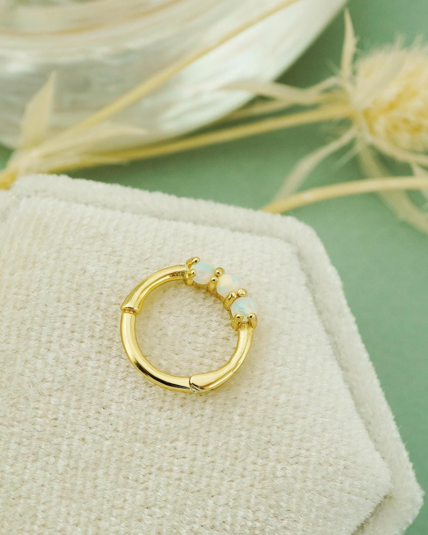 1 pc of 16G Hinged Fire Opal Daith Earring Hoop in 18ct Gold Plated over Sterling Silver, Helix Cartilage Clicker