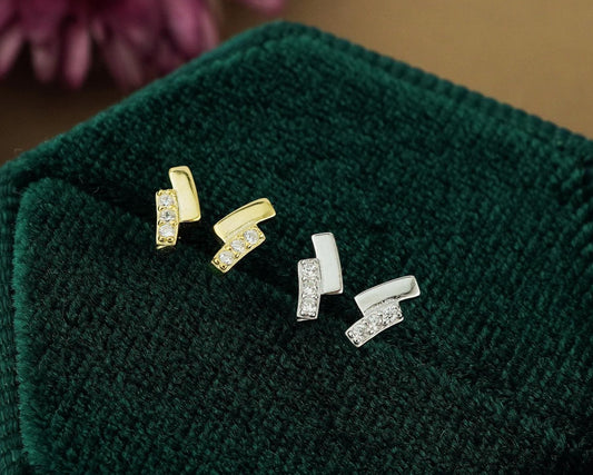 Pair of Tiny CZ Sterling Silver Stud Earrings in Rhodium or 18ct Gold Plated