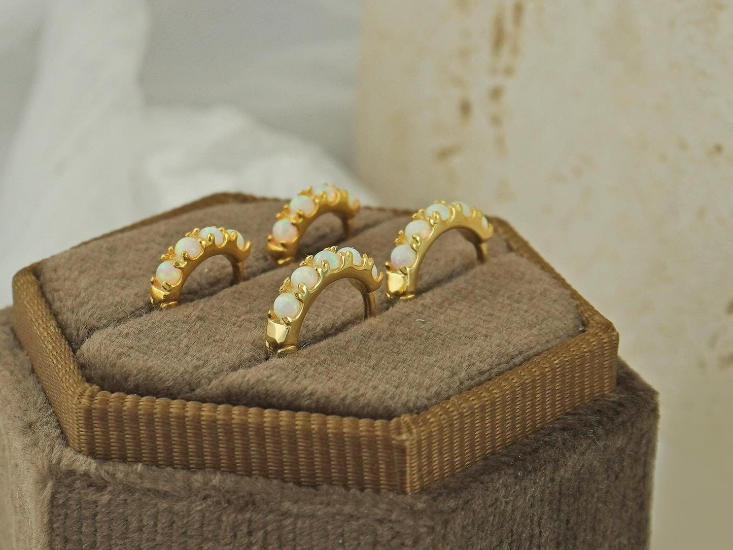 Elegant Opal Gemstone Huggie Hoop Earring in 2 Sizes, Sterling Silver Plated with 18ct Gold