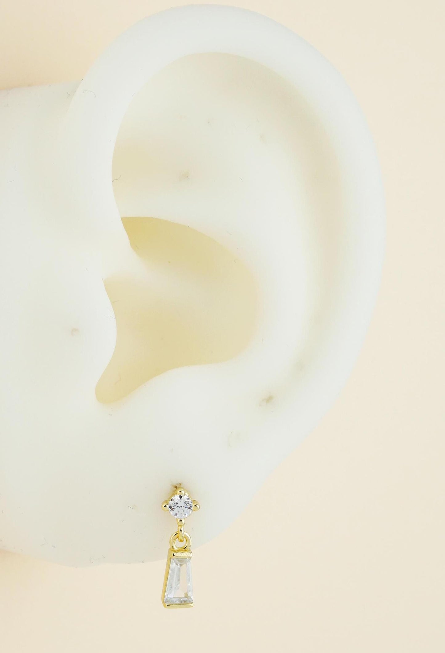 Pair of Dangle Trapezoid CZ Crystal Stud Earrings in 14ct Gold Plated Sterling Silver