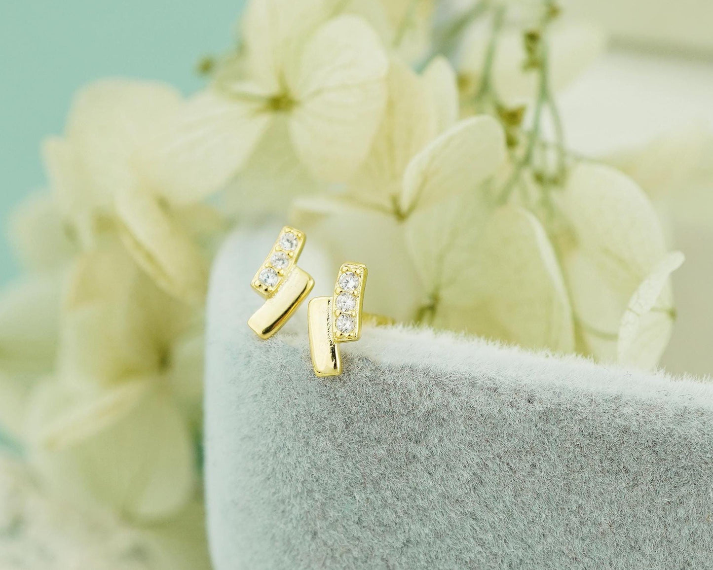 Pair of Tiny CZ Sterling Silver Stud Earrings in Rhodium or 18ct Gold Plated