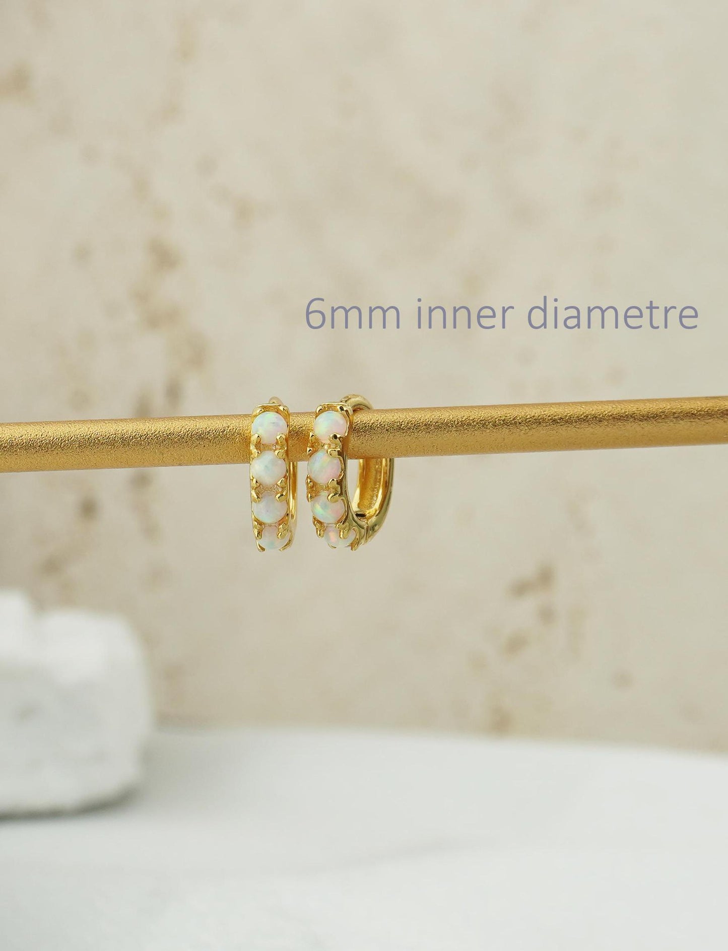 Elegant Opal Gemstone Huggie Hoop Earring in 2 Sizes, Sterling Silver Plated with 18ct Gold