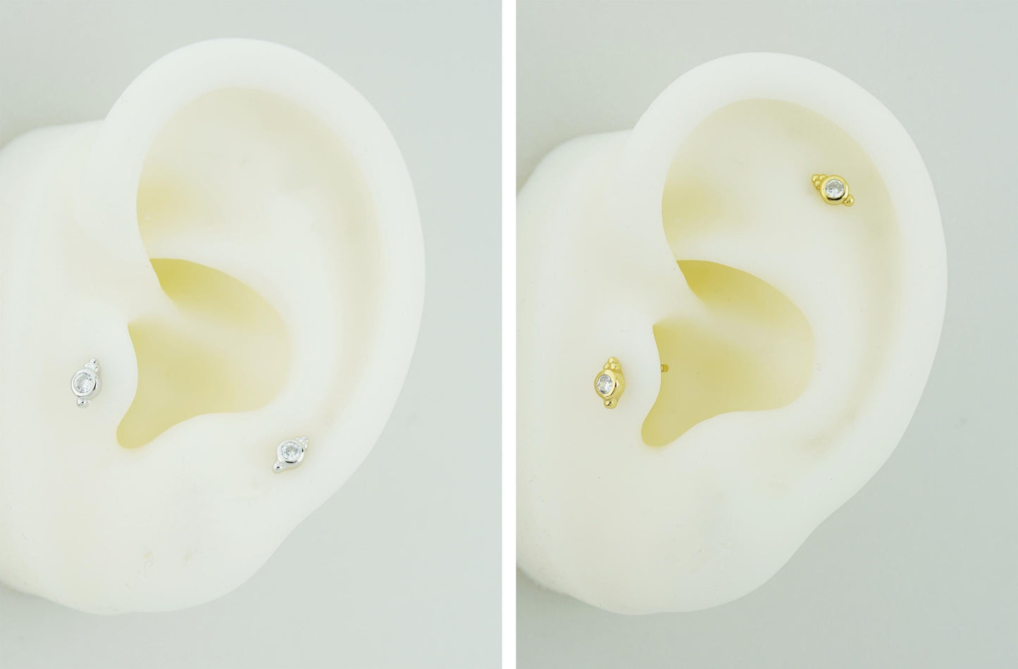 Pair of VERY TINY Sterling Silver CZ Bezel Stud Earrings in Rhodium or 18ct Gold Plated