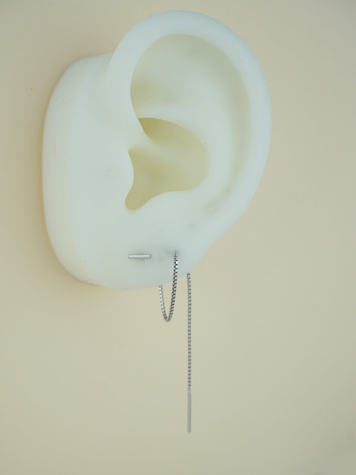 Pair of 5mm Short Bar Head Dangle Threader Earrings in Sterling Silver or Plated Gold, Dainty Dangly Chain, Minimal Delicate Ear Wire