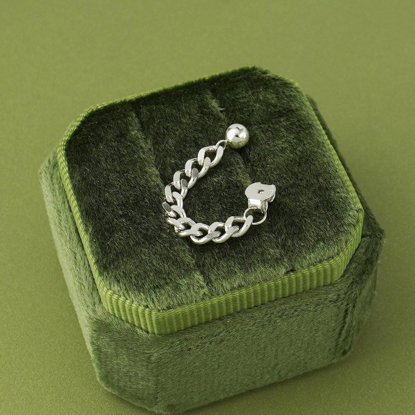 1 pc of Sterling Silver Chunky Bold Curb Chain Stud Earring, Front & Back Minimal Ear Jacket, Cuban Drop Tassel Lobe Piercing, Available in 3cm and 4cm