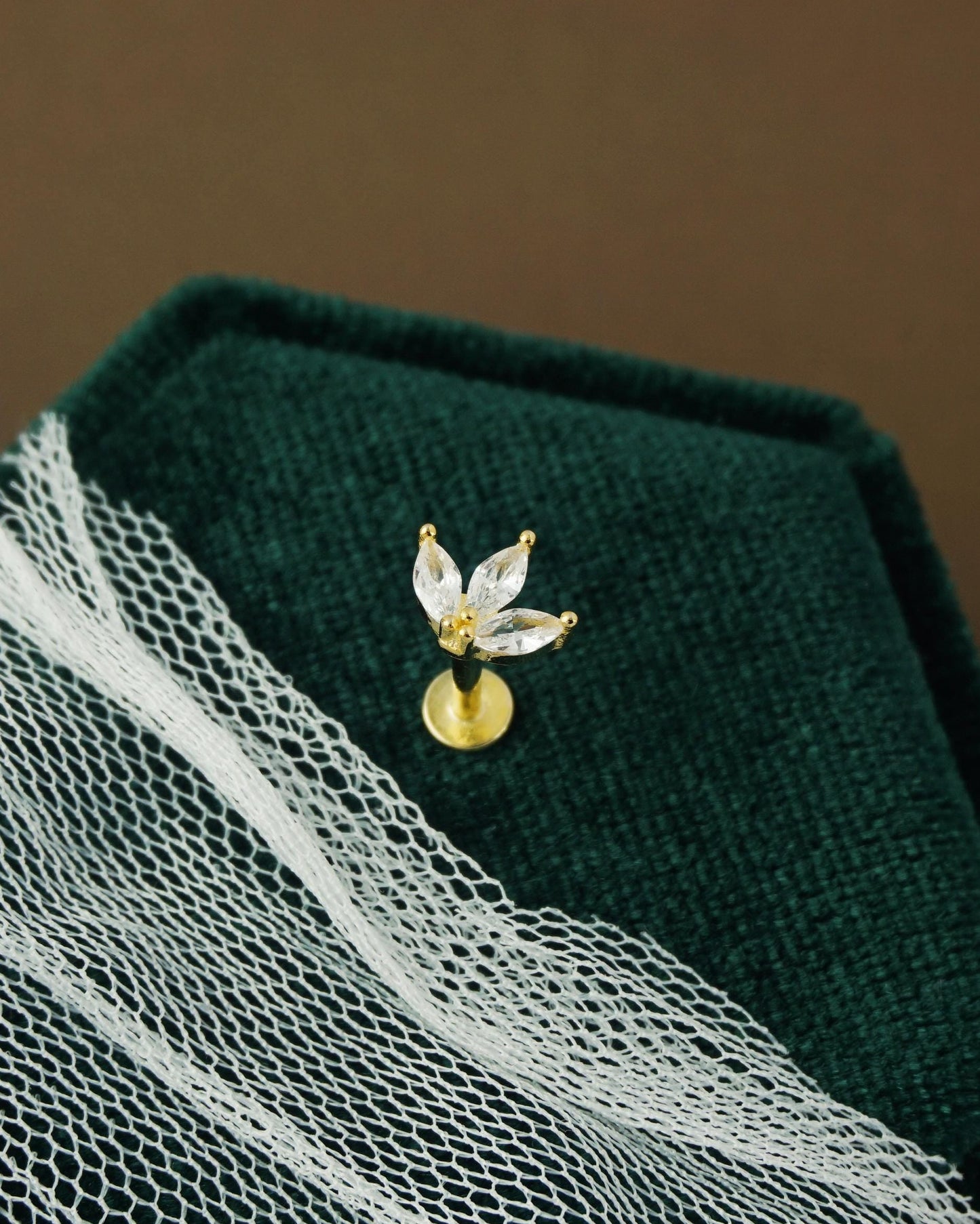 1 pc of Triple Marquise Clear CZ Stud Earring in Sterling Silver or Plated Gold, Trio Gem Stacking Ear Lobe Piercing Jewelry