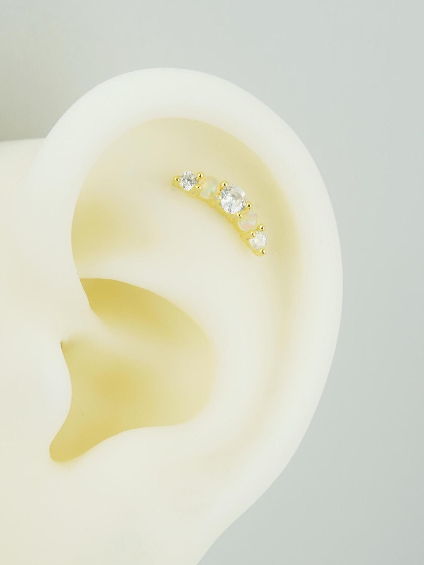 1 pc of Fire Opal & CZ Stud Earring in 18ct Gold Plated over Sterling Silver, Cartilage & Lobe Piercing Jewelry