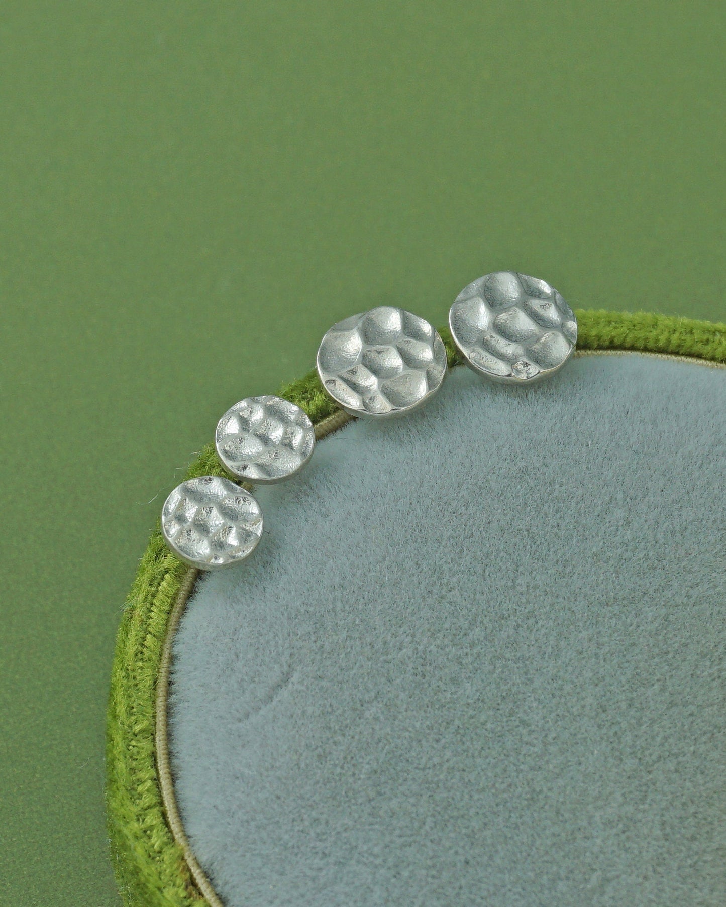 Pair of Round Hammered Disc Stud Earrings in Sterling Silver, 3 Sizes, Simple Geometric Coin Shape Jewelry