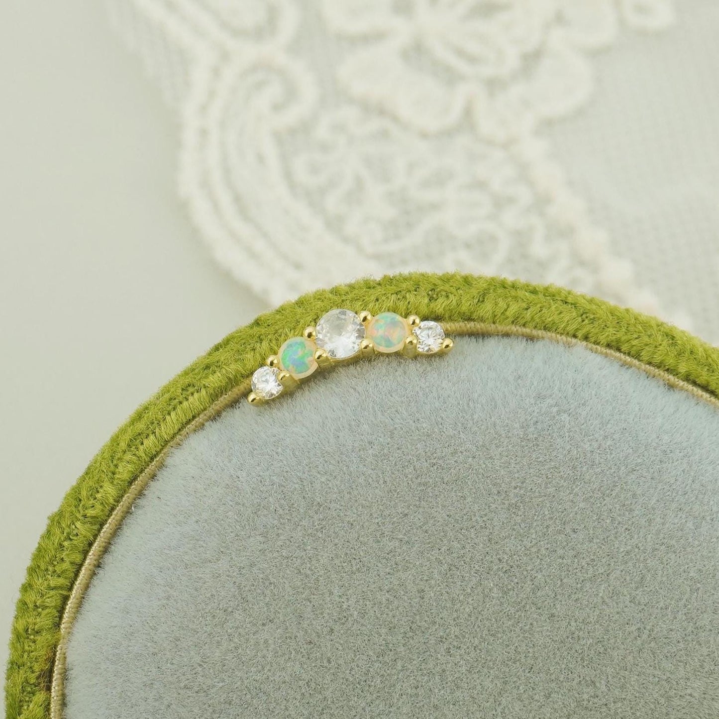 1 pc of Fire Opal & CZ Stud Earring in 18ct Gold Plated over Sterling Silver, Cartilage & Lobe Piercing Jewelry