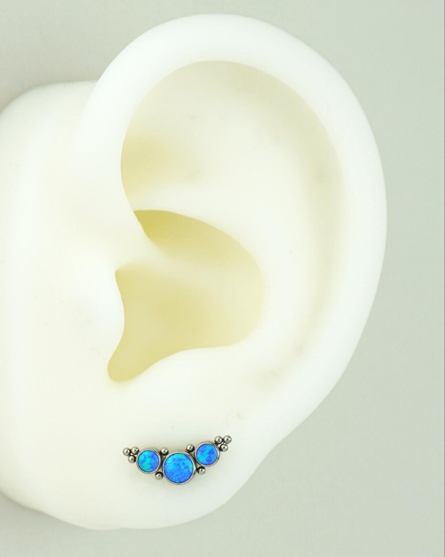 1 pc of Stainless Steel Opal Trio Stud Earring with Flat Screw Back, 3 Gem Cluster in Azure, Pacific Blue or White Stone