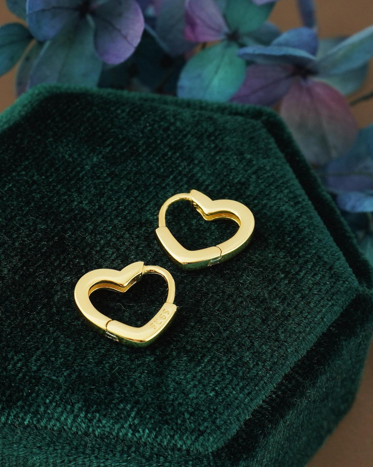 Pair of Minimal Love Heart Huggie Hoop Earrings in Sterling Silver / 18ct Plated Gold