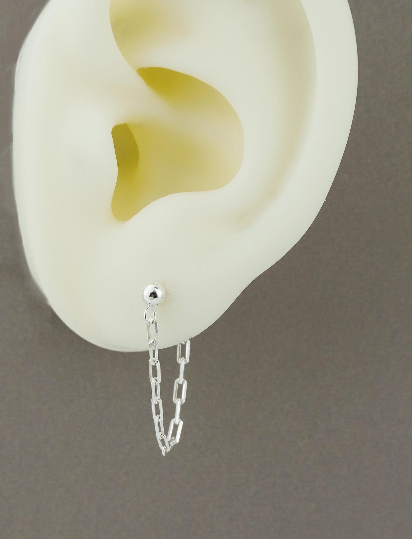 Pair of Paperclip Chain Stud Earrings in Sterling Silver or 18ct Gold Plated, Tiny Front & Back Ear Jacket