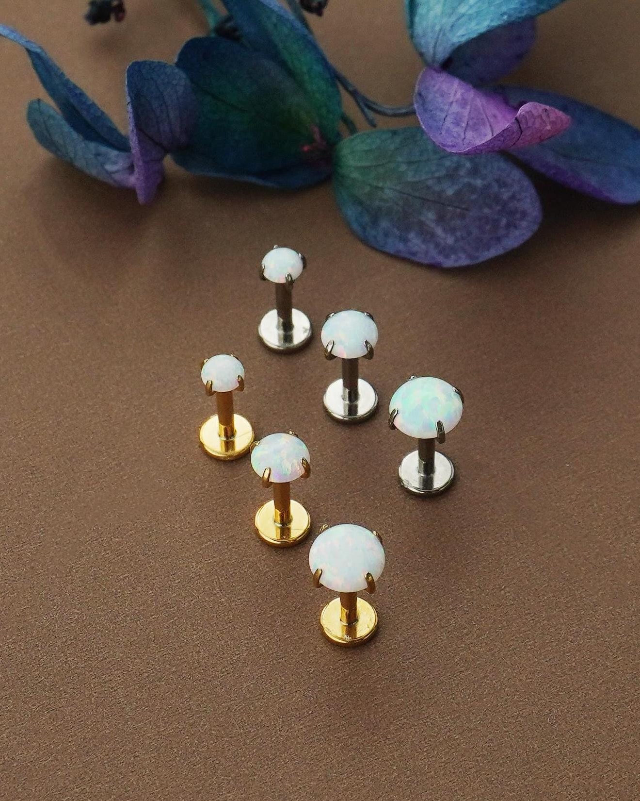 1 pc of Stainless Steel Round Opal Push Pin Stud Earring, 3/4/5mm White Gem Stone, 16G Tiny Lobe Tragus Cartilage Piercing
