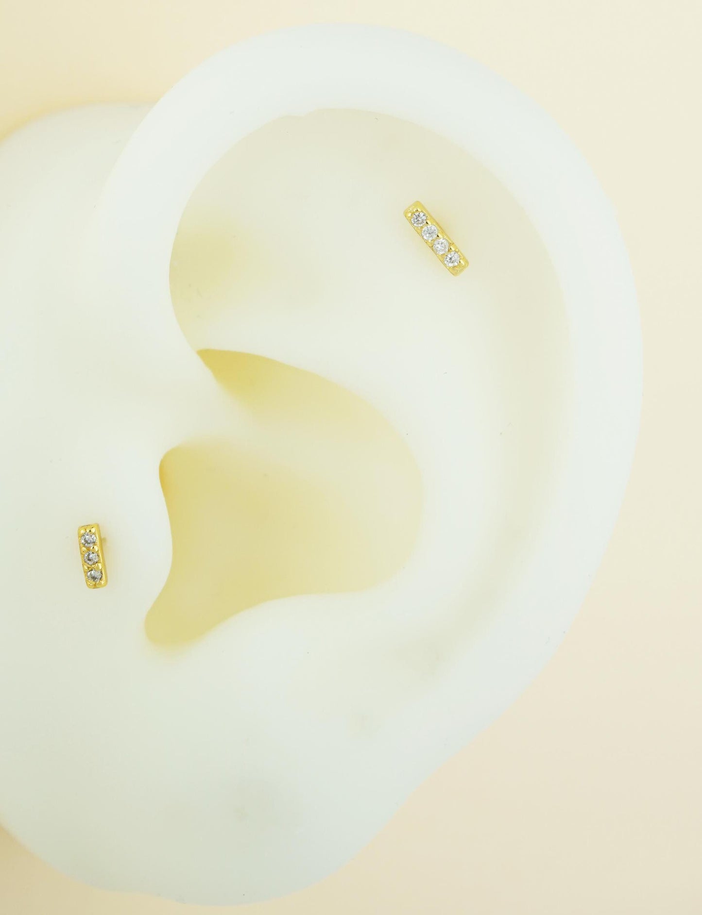 Pair of VERY TINY Paved Bar Sterling Silver Stud Earrings in Silver or Plated Gold, Sparkly CZ Stones, Simple Screw Ball Back