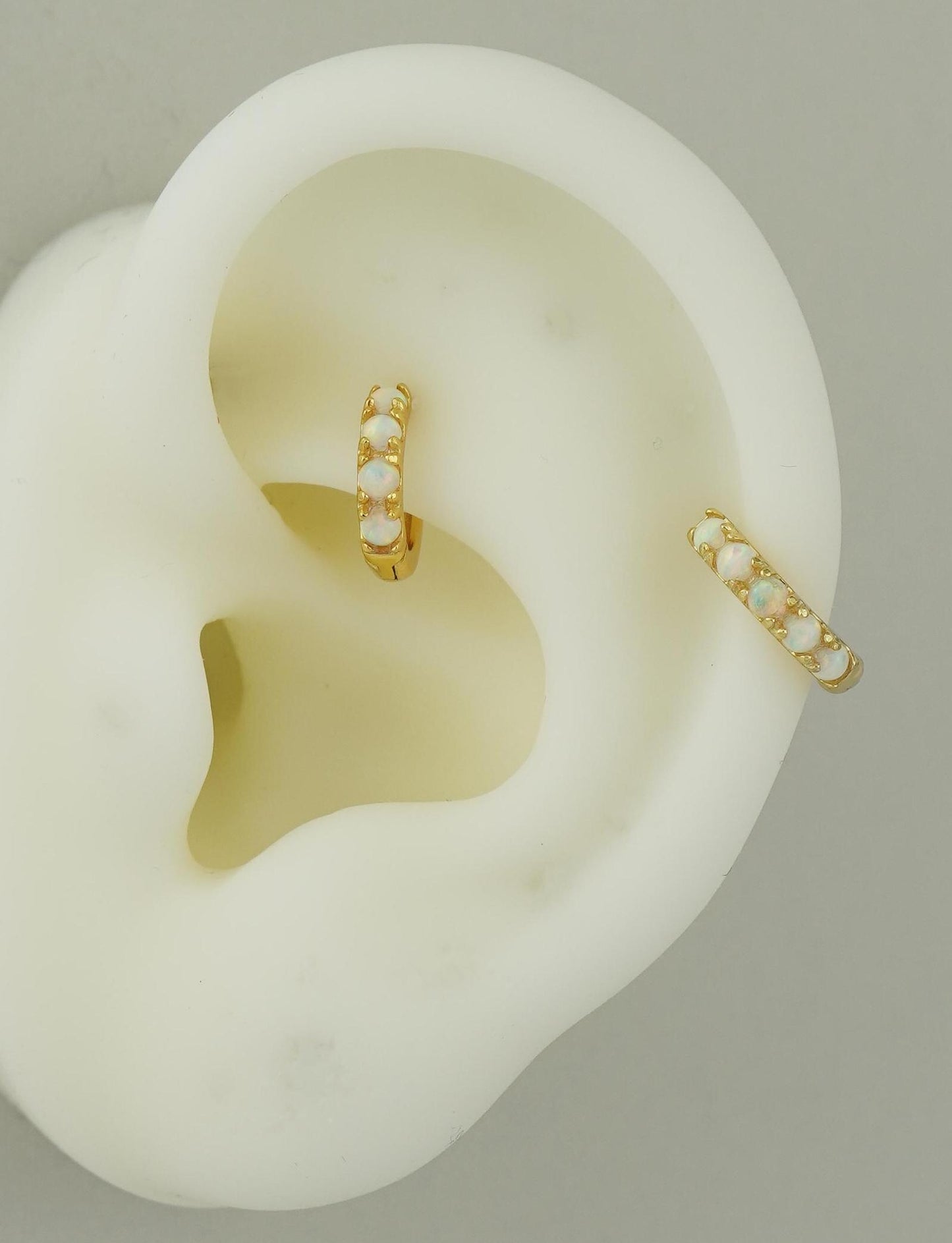 Elegant Opal Gemstone Huggie Hoop Earring in 2 Sizes, Sterling Silver Plated with 18ct Gold