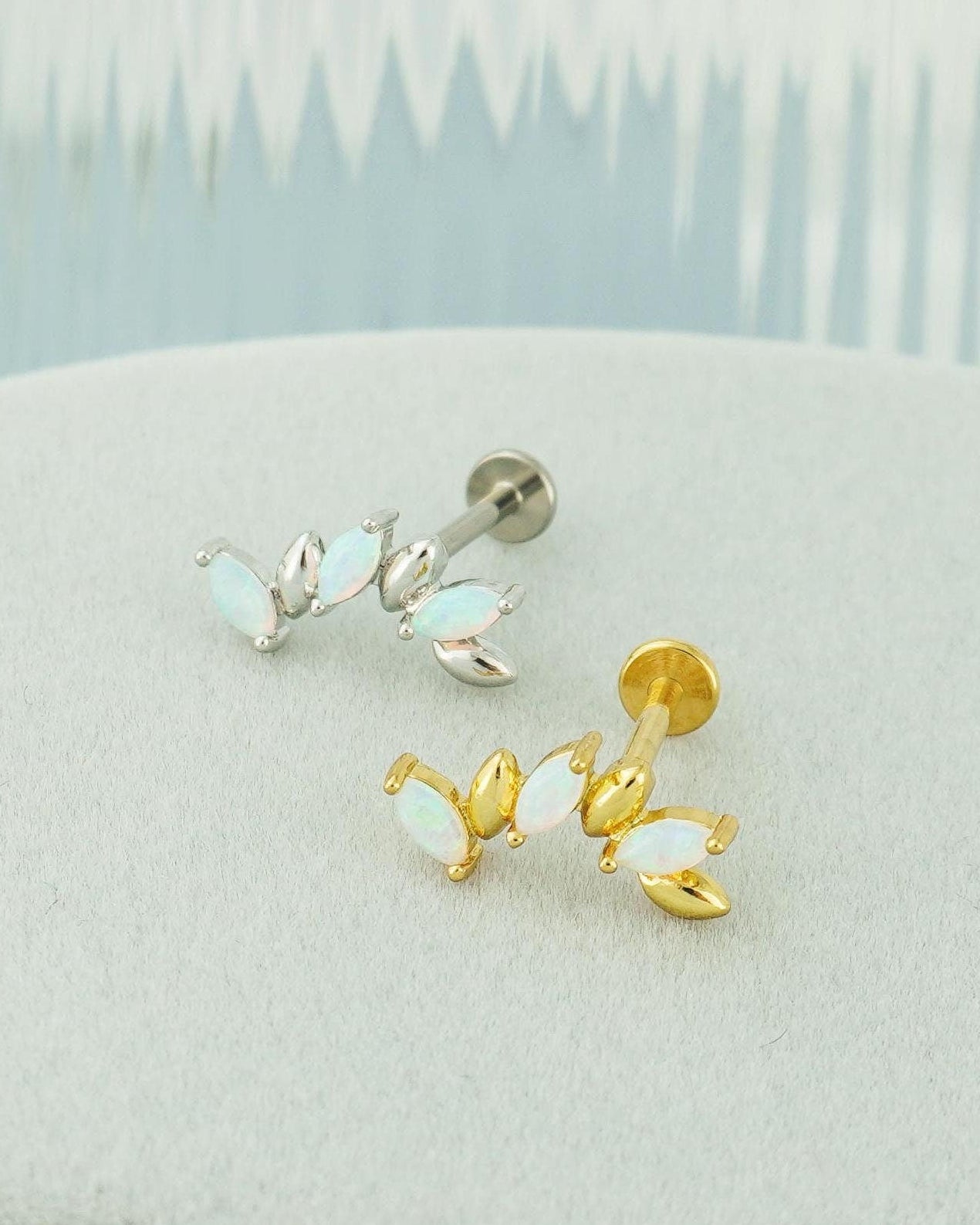 1 pc of Push Pin F136 Titanium Marquise Opal Cluster Flat Back Stud Earring, 16 Gauge 6mm/8mm Post