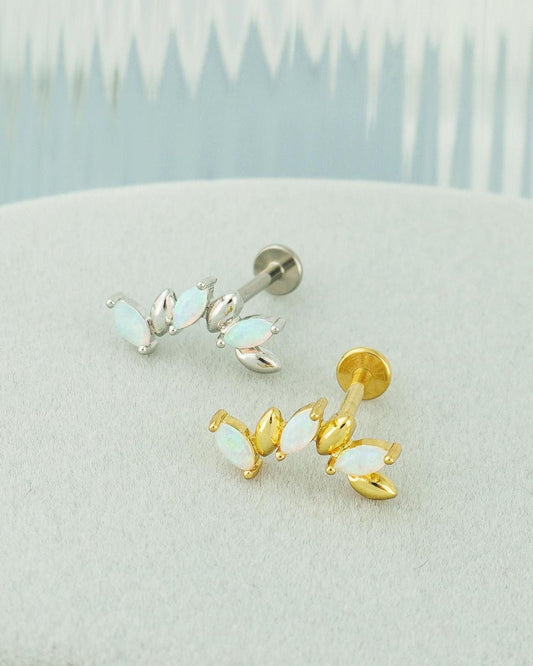 1 pc of Push Pin F136 Titanium Marquise Opal Cluster Flat Back Stud Earring, 16 Gauge 6mm/8mm Post