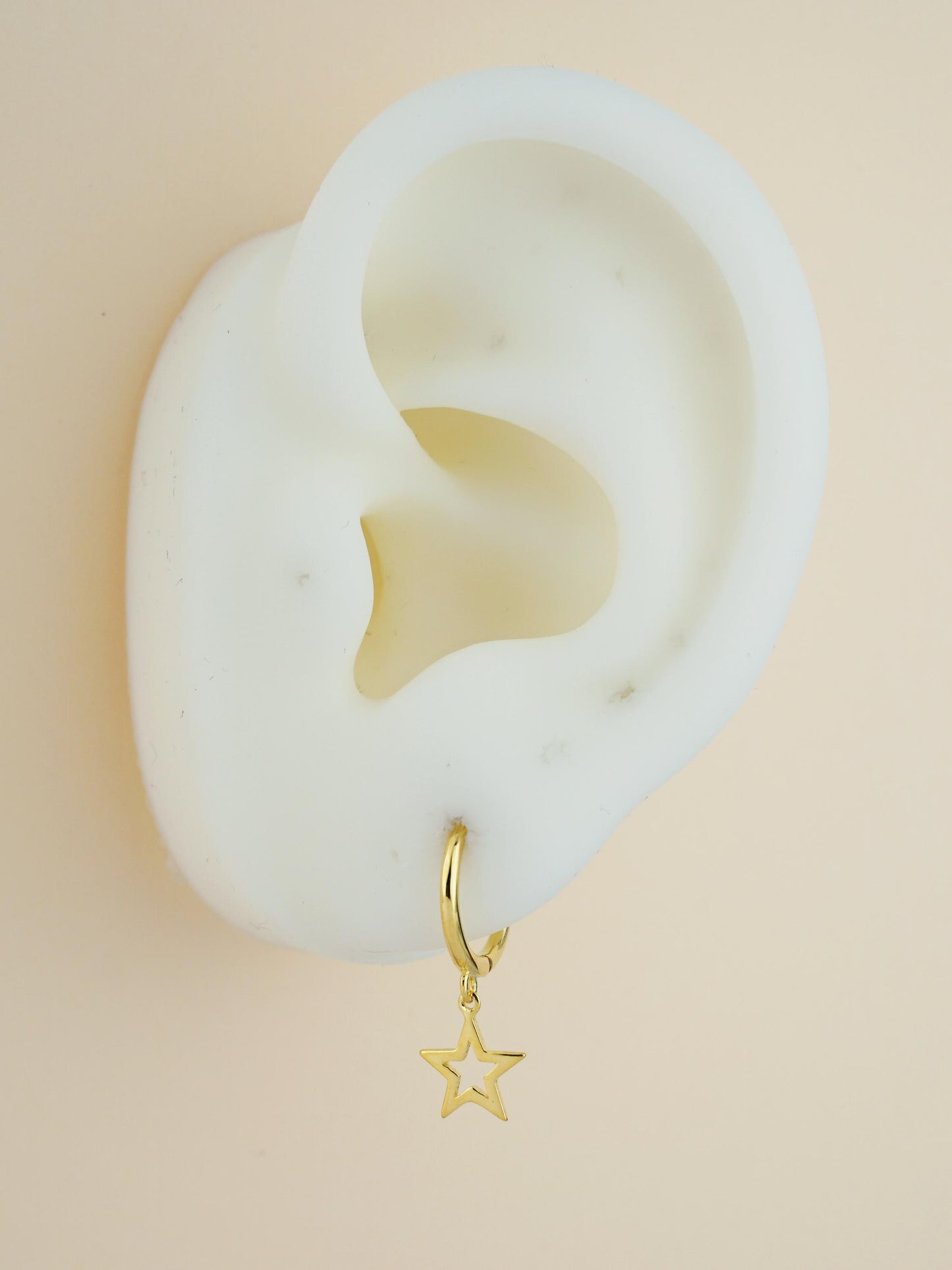 Pair of Dangly Open Star Huggie Hoop Earrings in Sterling Silver or Plated Gold