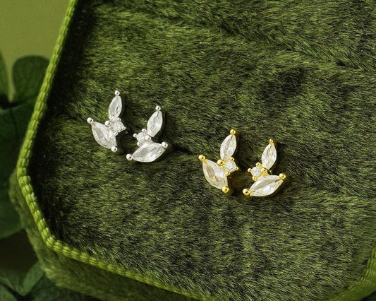 Pair of Marquise CZ Cluster Stud Earrings in Sterling Silver or 18ct Plated Gold, BUTTERFLY BACKS or SCREW BACKS