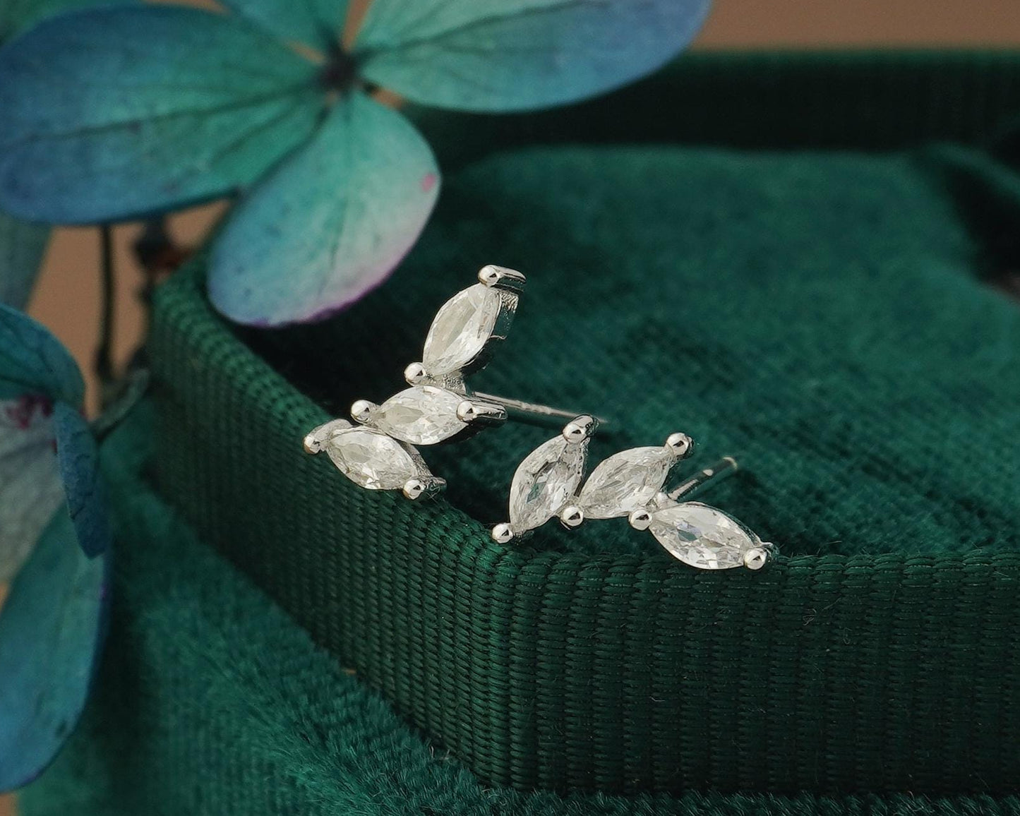 Pair of Trio Marquise CZ Cluster Stud Earrings in Sterling Silver or 18ct Plated Gold