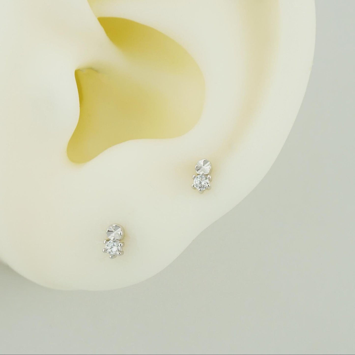 Pair of Tiny CZ Stud Earrings in Sterling Silver or 18ct Plated Gold