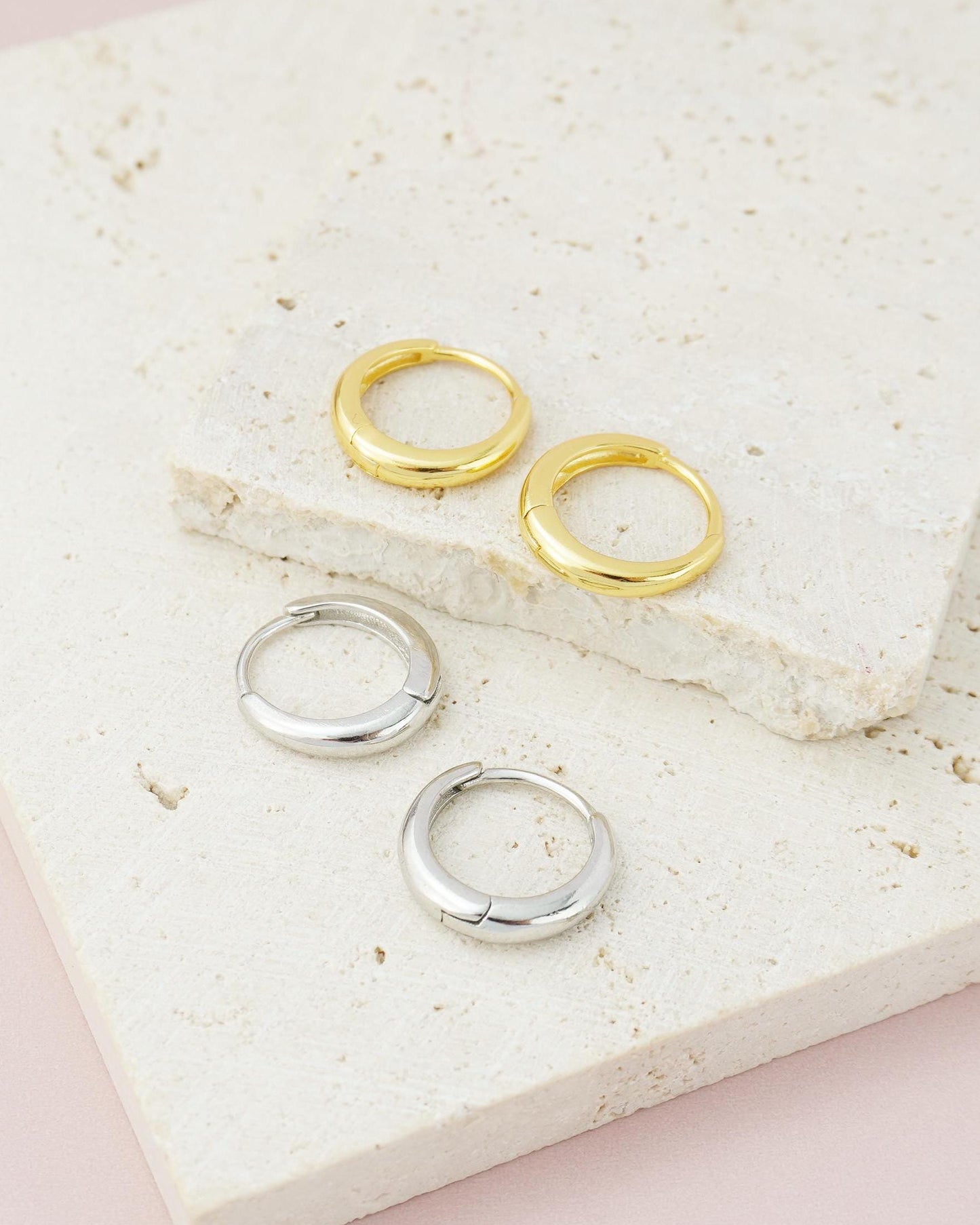 Pair of Skinny Round Edged Huggie Hoop Earrings in Sterling Silver or 18ct Gold Plated