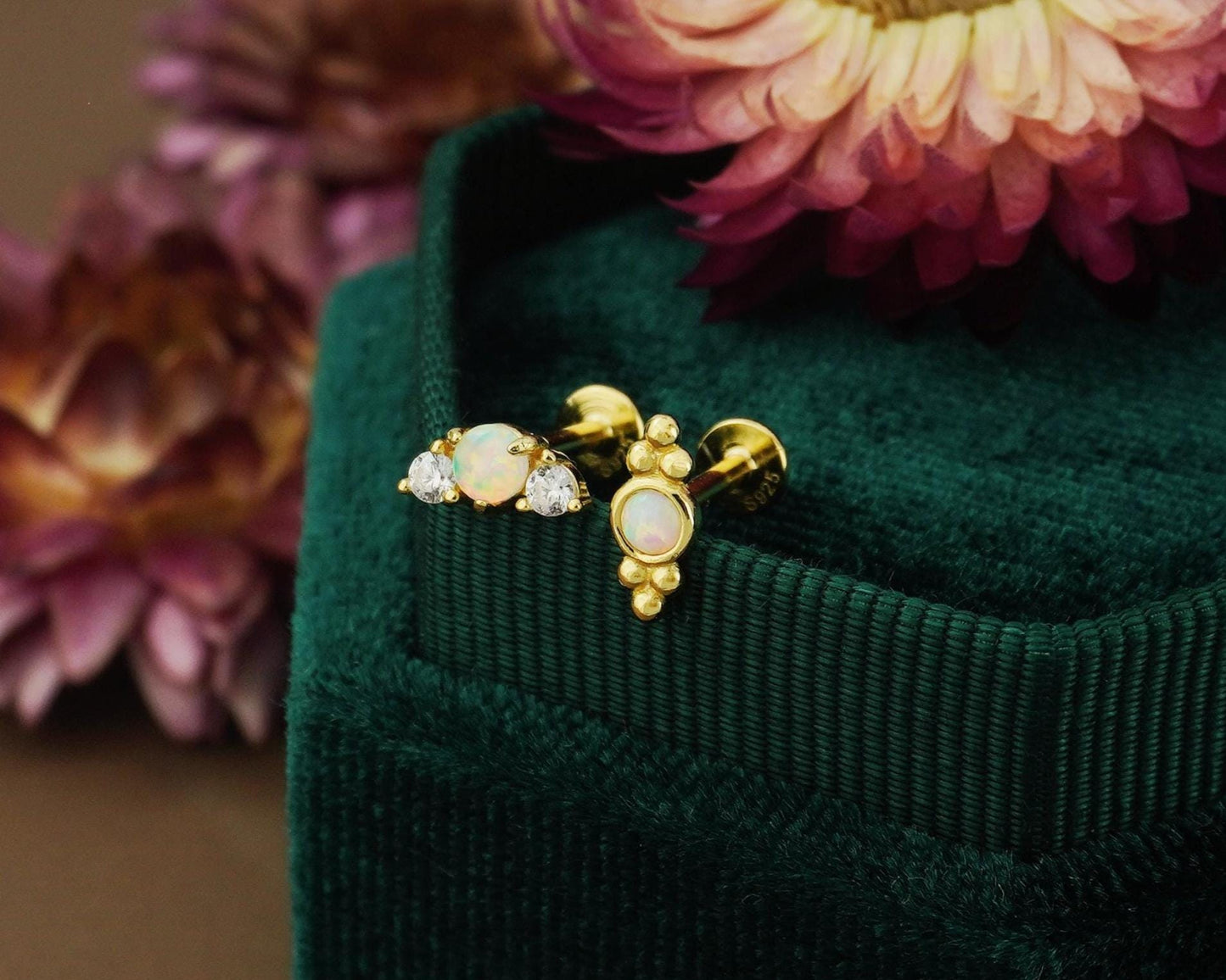 1 pc of Fire Opal Stud Earring in Gold Plated over Sterling Silver, Tiny Gem Delicate Earlobe Cartilage Tragus Piercing Jewelry