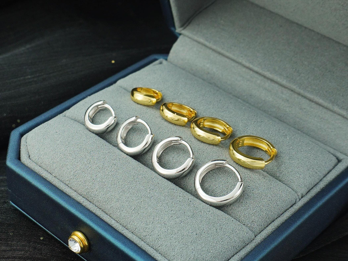 Pair of Chunky Huggie Hoop Earrings, 4 Loop Sizes in Sterling Silver or Plated Gold, Chubby Ear Stacking Jewelry, 6/7/8/9mm