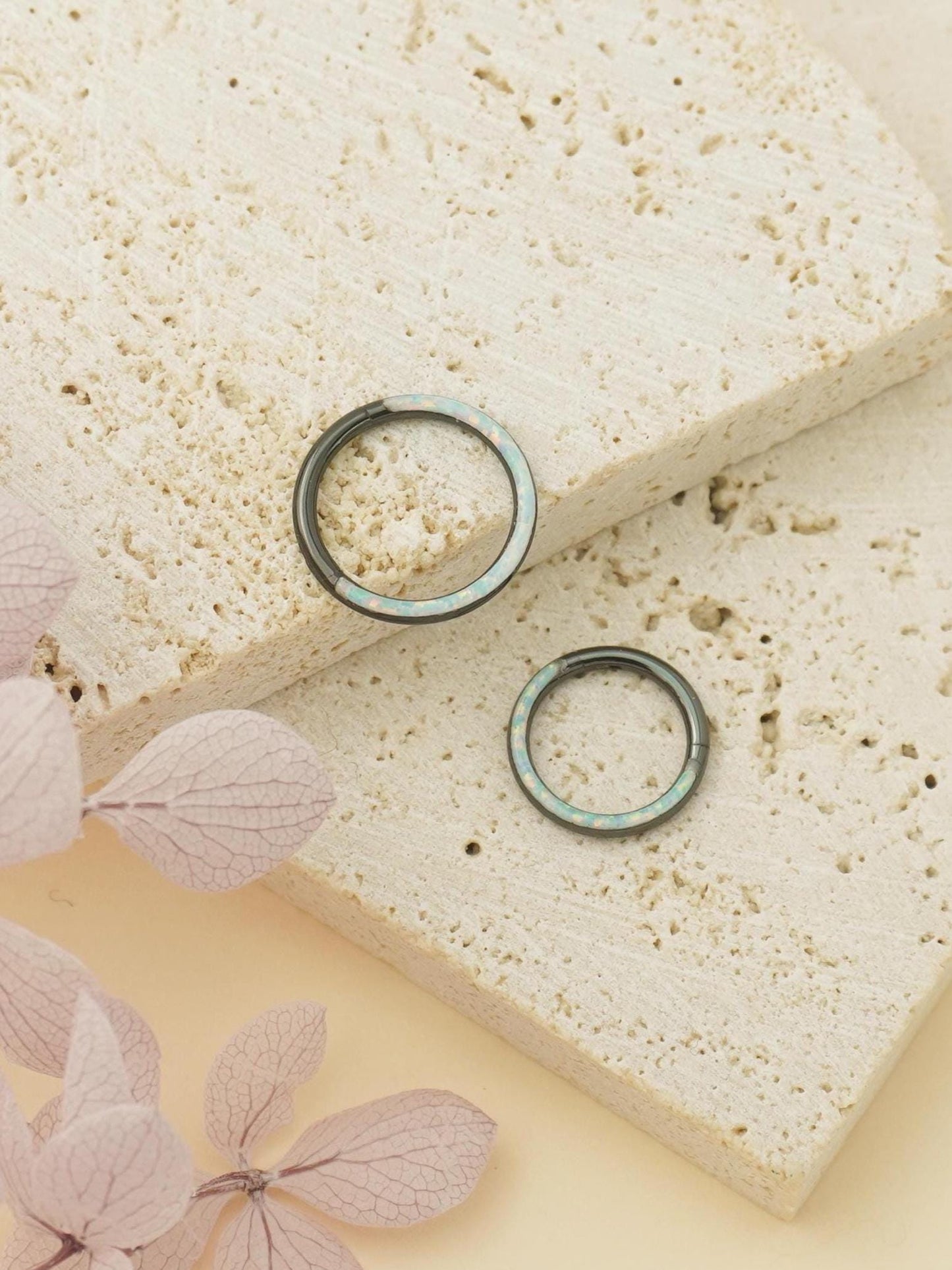 1 pc of 16G Hinged Opal Daith Ring, Stainless Steel Earring Hoop, 4 Colors, Helix Cartilage Segment Clicker, Nose Septum Piercing Jewelry